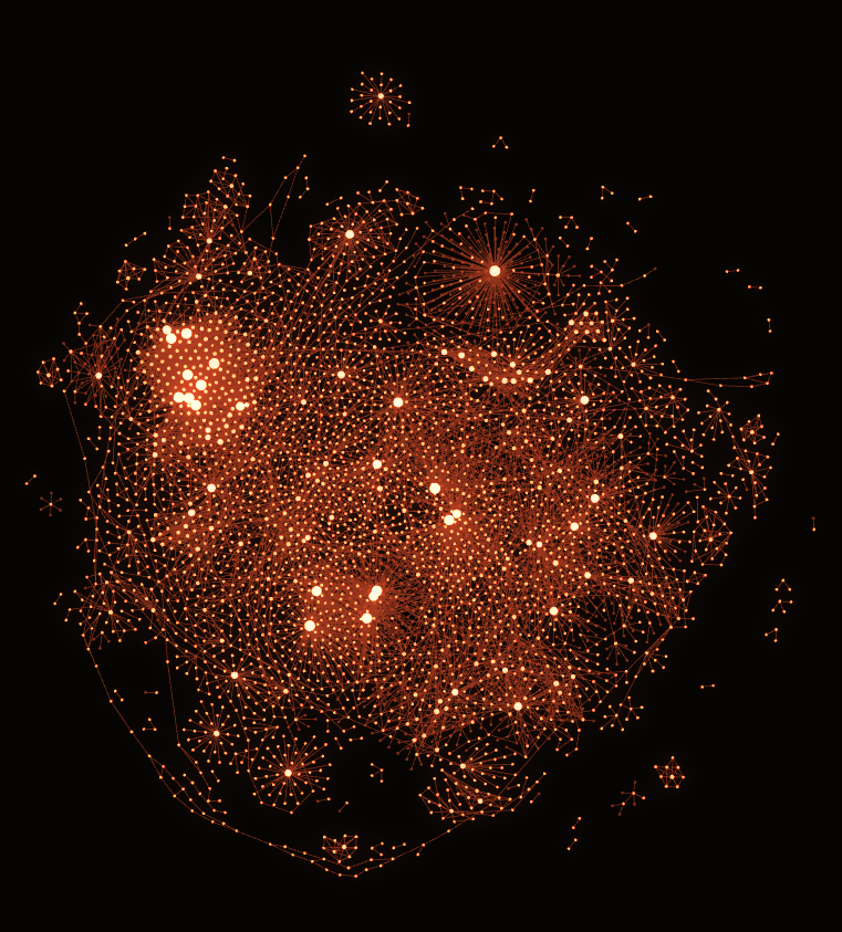 Graphe du second cerveau de Raphaël Damblin : des centaines de notes reliées entre elles, sans texte lisible.
